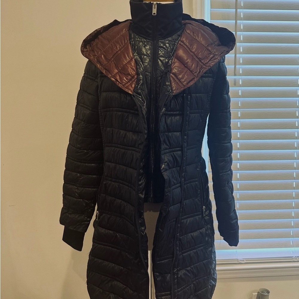 Marc New York Black Puffer Coat with Red Hood